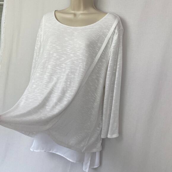 Chicos 3 Sweater White Layered Tulip Hem Semi Sheer Lagenlook Coastal Chic XL 1X - Picture 2 of 12